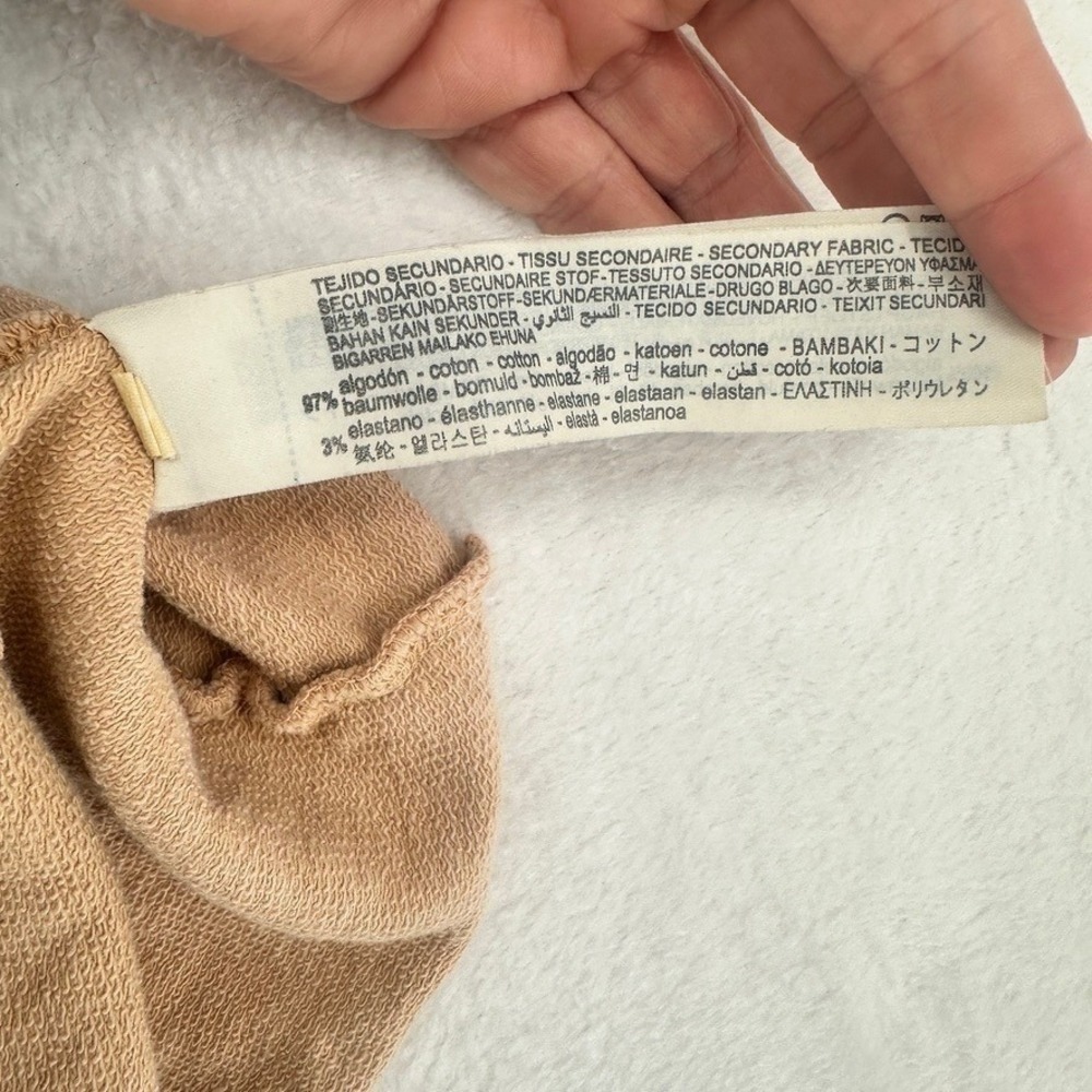 Zara Cropped‎ Hoodie Tan Beige Pullover Sweatshirt Size Small - Picture 10 of 15